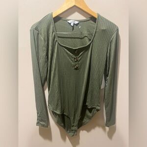Ribbed Olive Green Long Sleeve Bodysuit